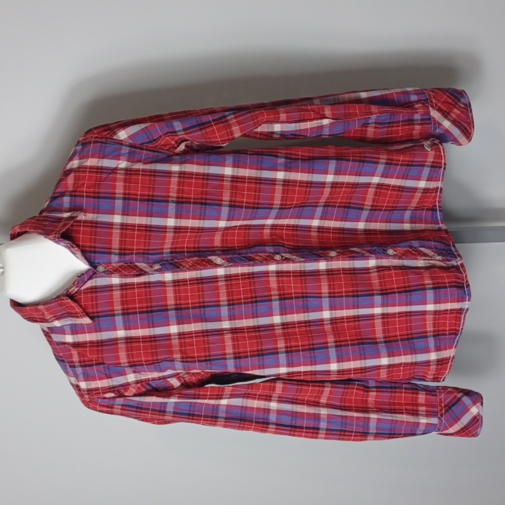 Scotch & Soda Men's Red Blue Plaid Button Up Shirt - Large